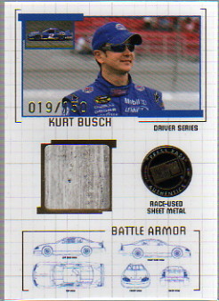2007 Press Pass Stealth Battle Armor Drivers #BAD11 Kurt Busch Race-Used Sheet Metal Card Serial #019/150  