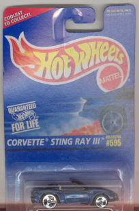 1997 Hot Wheels Mattel, Corvette Sting Ray III, blue, 3-spoke hub, #595,  