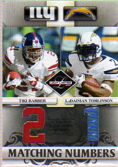 2007 Leaf Limited Matching Numbers Jerseys #8 Tiki Barber/LaDainian Tomlinson