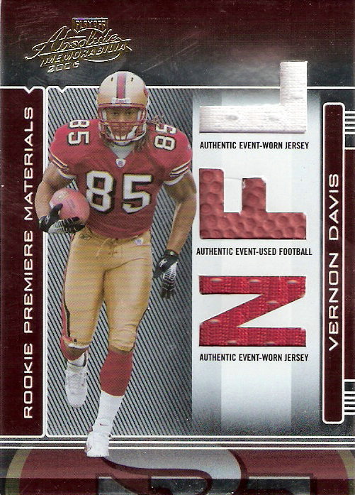 VERNON DAVIS 2006 BOWMAN ROOKIE REWIND SF 49ERS WORN JERSEY PATCH RC!  MARYLAND