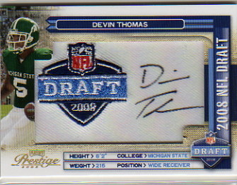 2008 Playoff Prestige NFL Draft Autographed Patch Draft Logo #10 Devin Thomas/250