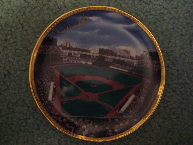 Mike Heath Yankee Stadium Autographed 1989 Sports Impressions Mini Plate By Robert Stephen Simon With COA