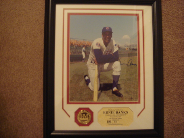 Ernie Banks Autographed 8 X 10 Photo and 24 Kt. Gold Overlay Medallion With Highland Mint COA