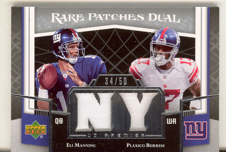 2007 Upper Deck Premier Rare Patches Dual #MB Plaxico Burress/Eli Manning