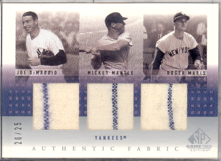 2001 SP Game Used Edition Authentic Fabric Trios #DMM Joe DiMaggio/Mickey Mantle/Roger Maris