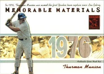 2002 Topps Tribute Memorable Materials Jersey Number #TM Thurman Munson Bat/15