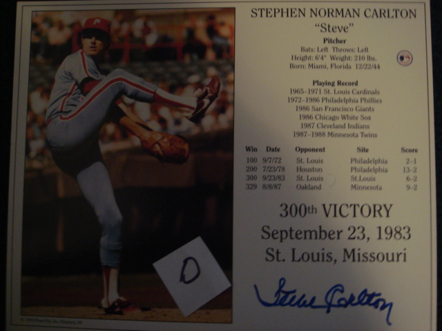 Steve Carlton Autographed 8 X 10 Phillies Picture With COA pose D