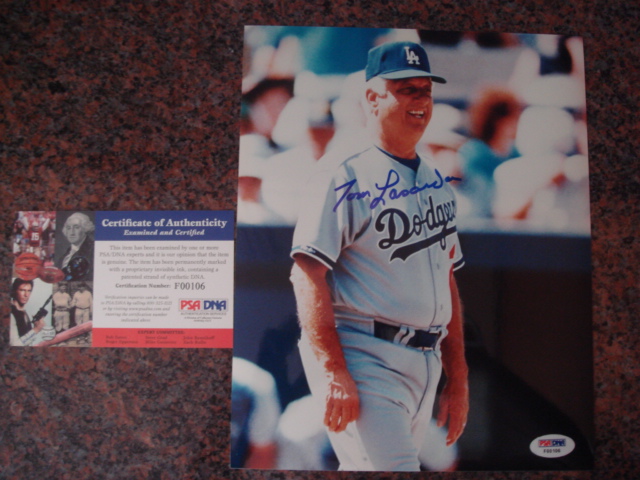 Tom Lasorda Autographed 8 X 10 Dodger Picture With PSA COA