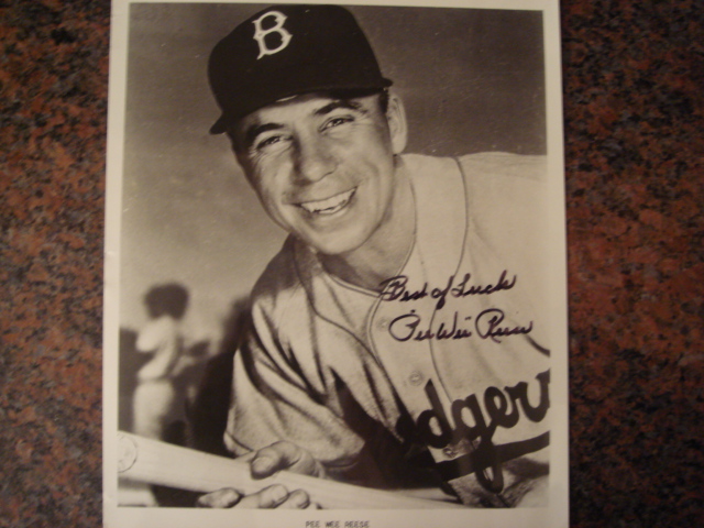 Pee Wee Reese Autographed 8 X 10 B + W Brooklyn Dodger Picture With COA