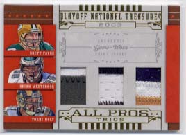 2008 Playoff National Treasures All Pros Material Trios Prime #11 Brett Favre/Brian Westbrook/Torry Holt