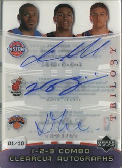 2005-06 Upper Deck Trilogy One Two Three Combo Clearcut Autographs #MSL Jason Maxiell/Wayne Simien/David Lee