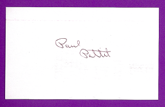 Paul Pettit Auto 3x5 index card Autograph Played 1951, 1953 Pittsburgh Pirates (NC103)