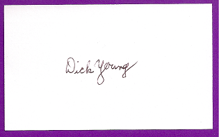 Dick Young Auto 3x5 index card Autograph Played 1951-52 Philadelphia Phillies (NC147)