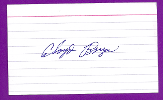 Cloyd Boyer Auto 3x5 index card Autograph Played 1949-55 St. Louis Cardinals, Kansas City Athletics (NC149)