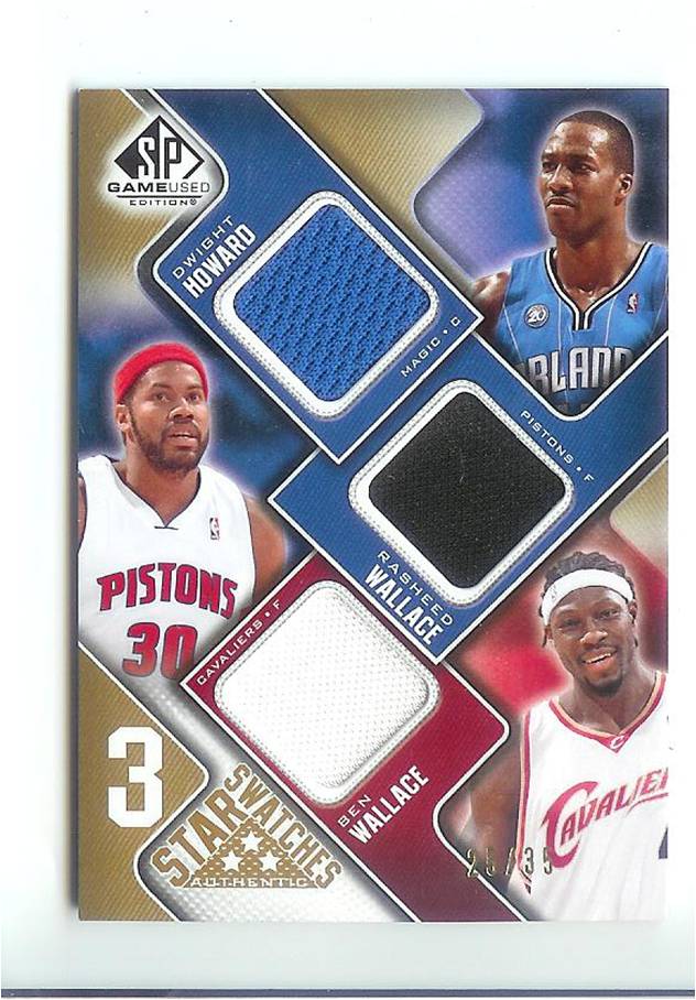 2009-10 SP Game Used 3 Star Swatches 35 #3SWWH Rasheed Wallace/Ben Wallace/Dwight Howard