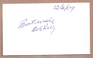 Bob Kelly Auto 3x5 index card Autograph Played 1951-58 Chicago Cubs, Cincinnati Reds, Cleveland Indians (NC182)