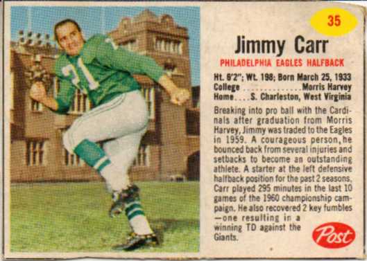 1962 Post Cereal #35 Jimmy Carr