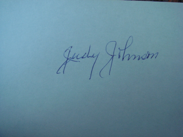 Judy Johnson Autographed 3 X 5 Card With COA