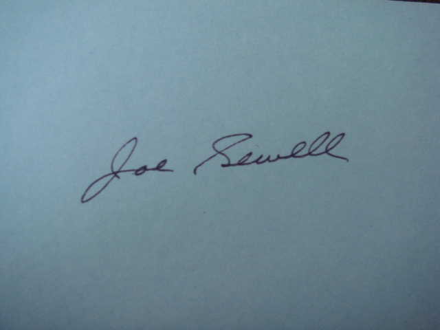 Joe Sewell Autographed 3 X 5 Card With COA