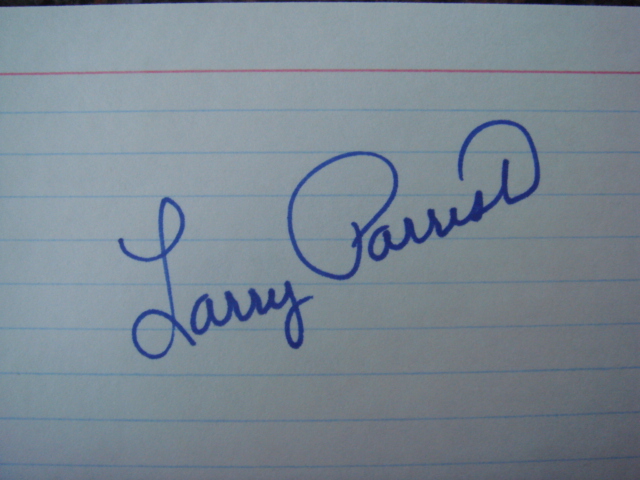 Larry Parrish Autographed 3 X 5 Card With COA