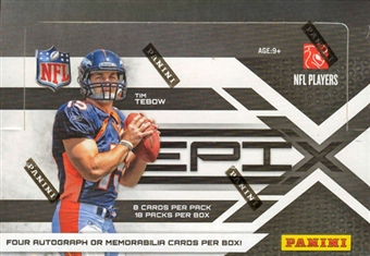 3 BOX LOT : 2010 Panini Epix Football Factory Sealed Hobby Box With 4 Autograph Or Memorabilia Cards Per Box - Possible Joe Namath Peyton Manning Adrian Peterson Tim Tebow - In Stock Now  