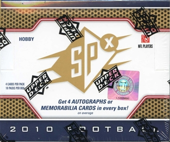 2010 Upper Deck SPX Football Factory Sealed Hobby Box With 4 Autograph Or Memorabilia Cards Including 1 Rookie Autograph Jersey Card Per Box - Possible Sam Bradford Tim Tebow - In Stock Now   