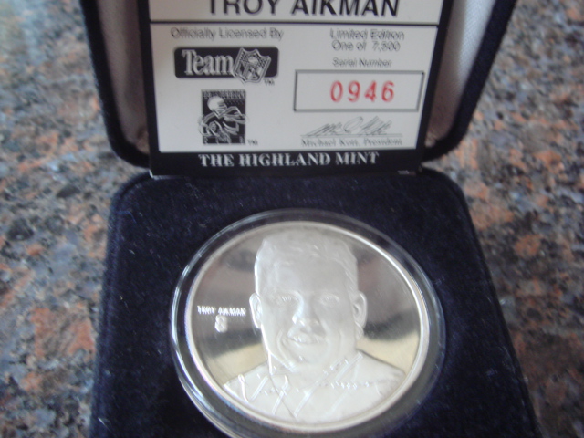 Troy Aikman The Hyland Mint One Troy Ounce .999 Fine Silver Coin