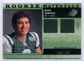 2009 SPx Rookie Materials Green Dual Swatch #RMMS Mark Sanchez