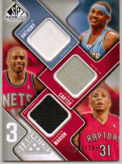 2009-10 SP Game Used 3 Star Swatches 35 #3SCMA Carmelo Anthony/Shawn Marion/Vince Carter