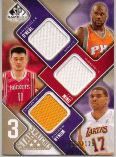 2009-10 SP Game Used 3 Star Swatches 35 #3SMBO Yao Ming/Andrew Bynum/Shaquille O'Neal