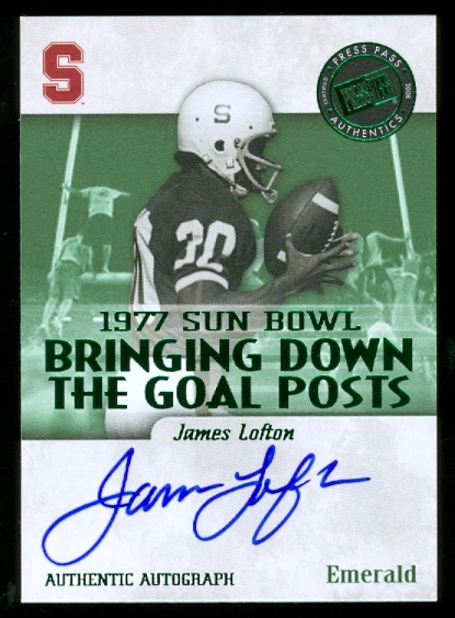 2008 Press Pass Legends Bowl Edition Bringing Down the Goal Posts Autographs Emerald #JL James Lofton/50