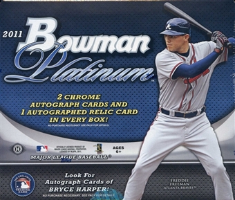 2 BOX LOT : 2011 Bowman PLATINUM Baseball Factory Sealed HOBBY Series Box - 3 AUTOGRAPHED ( 2 Chrome + 1 Relic Or Patch ) Cards Per Box - Possible Bryce Harper Autograph - WEEKLY SPECIAL - In Stock
