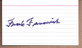 Frank Fanovich Auto 3x5 index card Autograph Played 1949 1953  Cincinnati Reds, Philadelphia Athletics (NC218) 