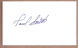 Paul Smith Auto 3x5 index card Autograph Played 1953-58 Pittsburgh Pirates, Chicago Cubs  (NC235) 