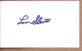 Lou Sleater Auto 3x5 index card Autograph Played 1950-58 St. Louis Browns, Washington Senators, Kansas City Athletics, Milwakee Braves, Detroit Tigers, Baltimore Orioles (NC248)