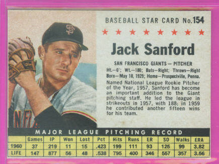 1961 Post #154 Jack Sanford BOX only