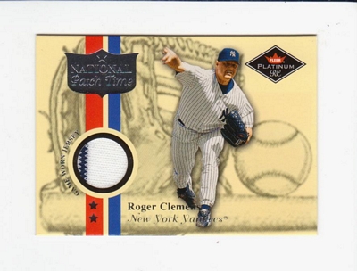 Roger Clemens player worn jersey patch baseball card (New York Yankees)  2003 Fleer Tradition Milestones #RC