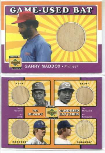 2001 Upper Deck Decade The 1970's Game Bat Combos #C-RD George Foster / Joe Morgan / Ron Cey / Bill Russell Quad Game-Used Bat Card *
