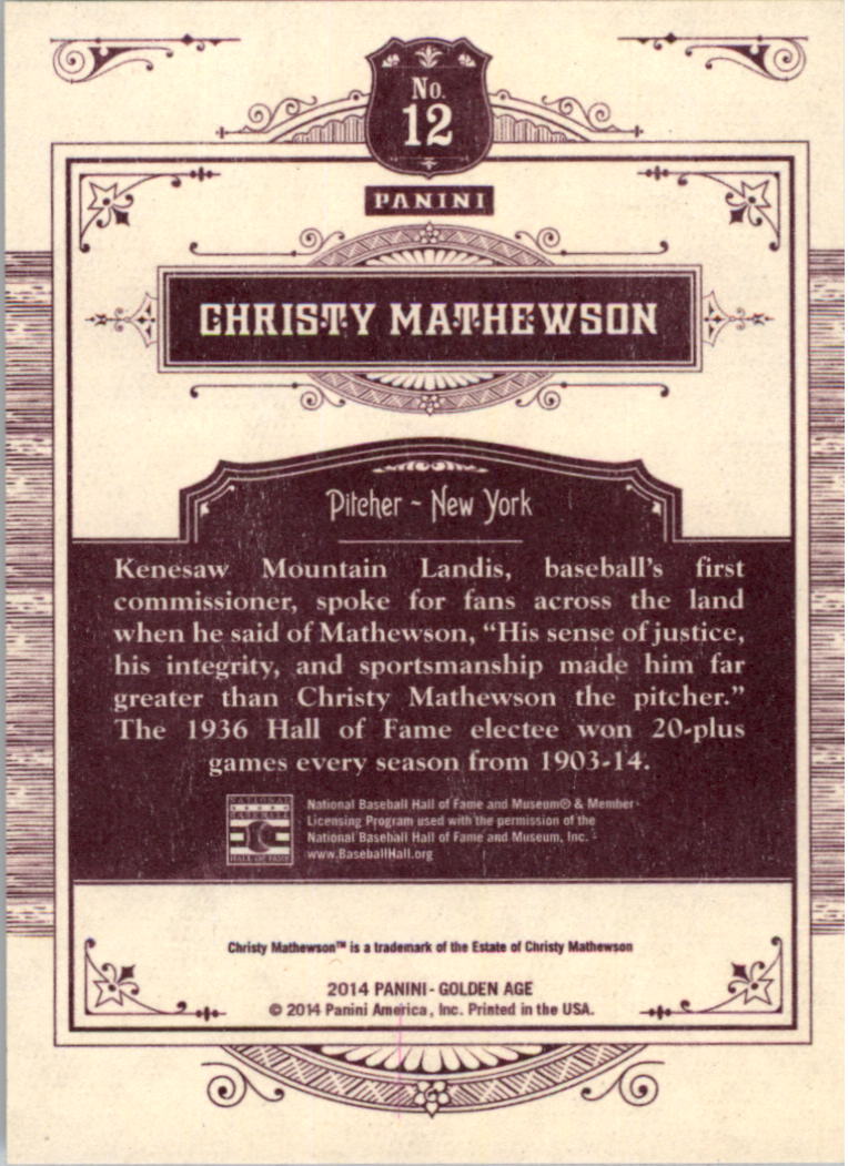 2014 Panini Golden Age #12 Christy Mathewson back image