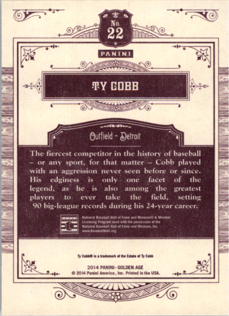 2014 Panini Golden Age #22 Ty Cobb back image