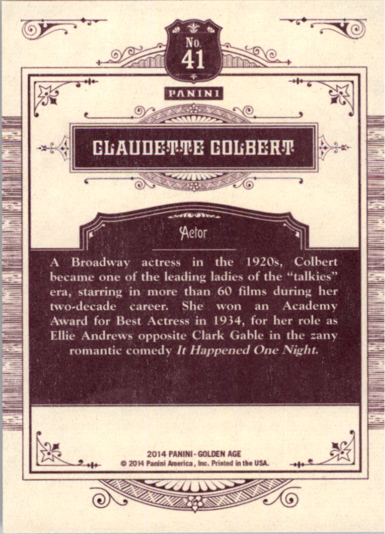 2014 Panini Golden Age #41 Claudette Colbert back image