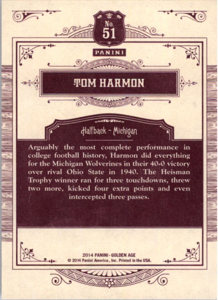 2014 Panini Golden Age #51 Tom Harmon back image