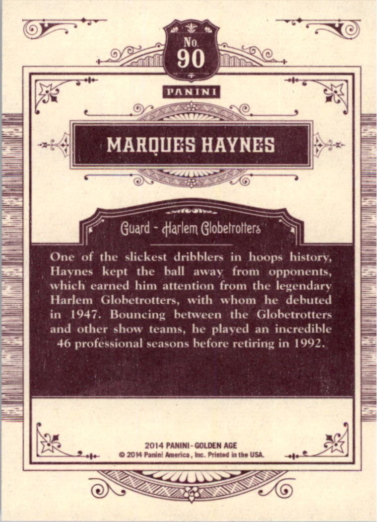 2014 Panini Golden Age #90 Marques Haynes back image