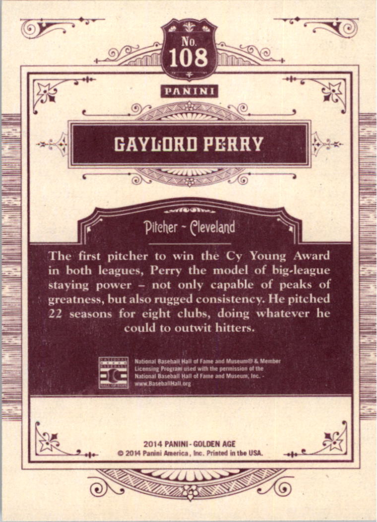 2014 Panini Golden Age #108 Gaylord Perry back image