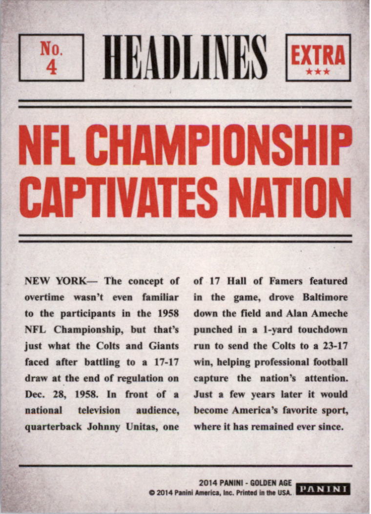 2014 Panini Golden Age Headlines #4 1958 NFL Championship Game back image
