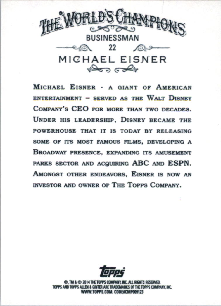 2014 Topps Allen and Ginter #22 Michael Eisner back image