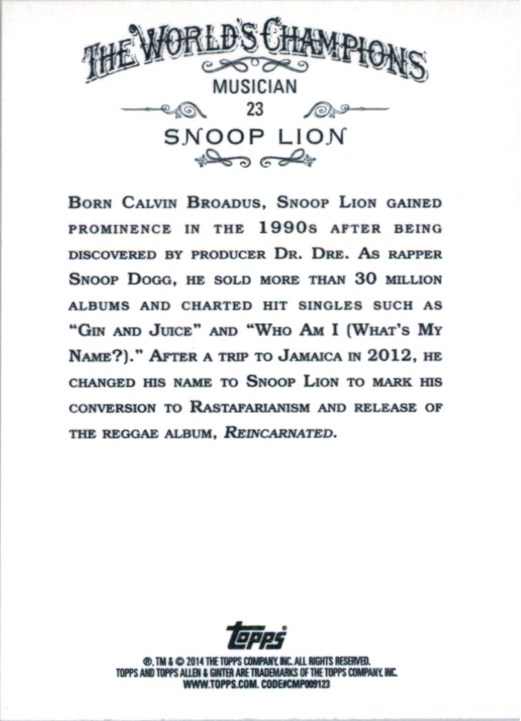 2014 Topps Allen and Ginter #23 Snoop Lion back image