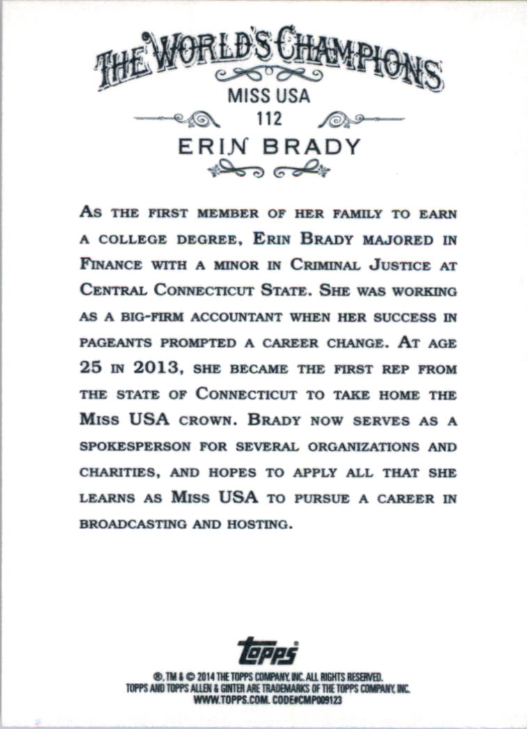 2014 Topps Allen and Ginter #112 Erin Brady back image
