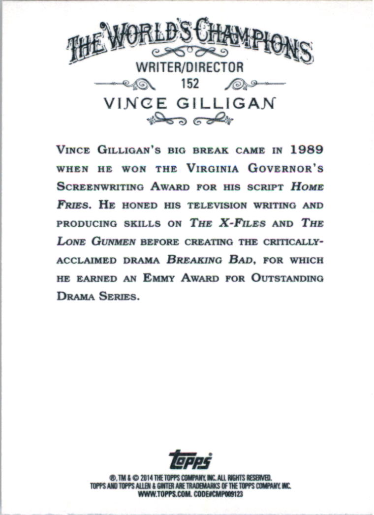 2014 Topps Allen and Ginter #152 Vince Gilligan back image