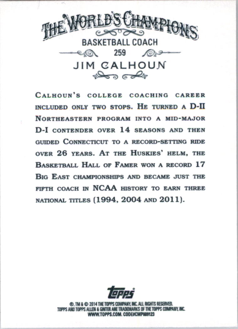 2014 Topps Allen and Ginter #259 Jim Calhoun back image